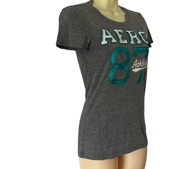 Aeropostale Gray Tee Shirt with Satin Appliqué Knit Top Y2K - Picture 2 of 8